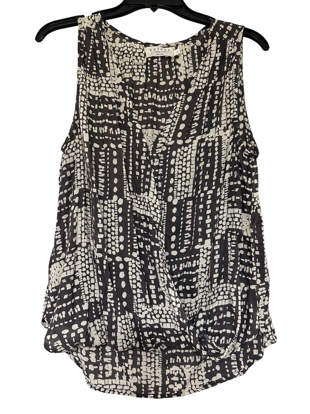 Velvet by Graham & Spencer gray & cream Sleeveless Wrap-Front Top Large